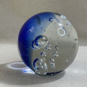 Art Glass Round Paperweight Cobalt Blue Base Controlled Multi Bubbles Approx 3
